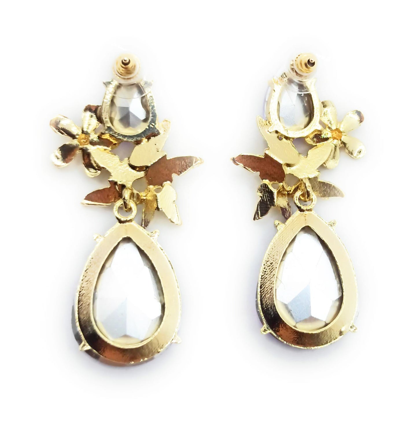 Pendientes Dorados con Cristales Brillantes Lágrima · Mariposas Lavanda