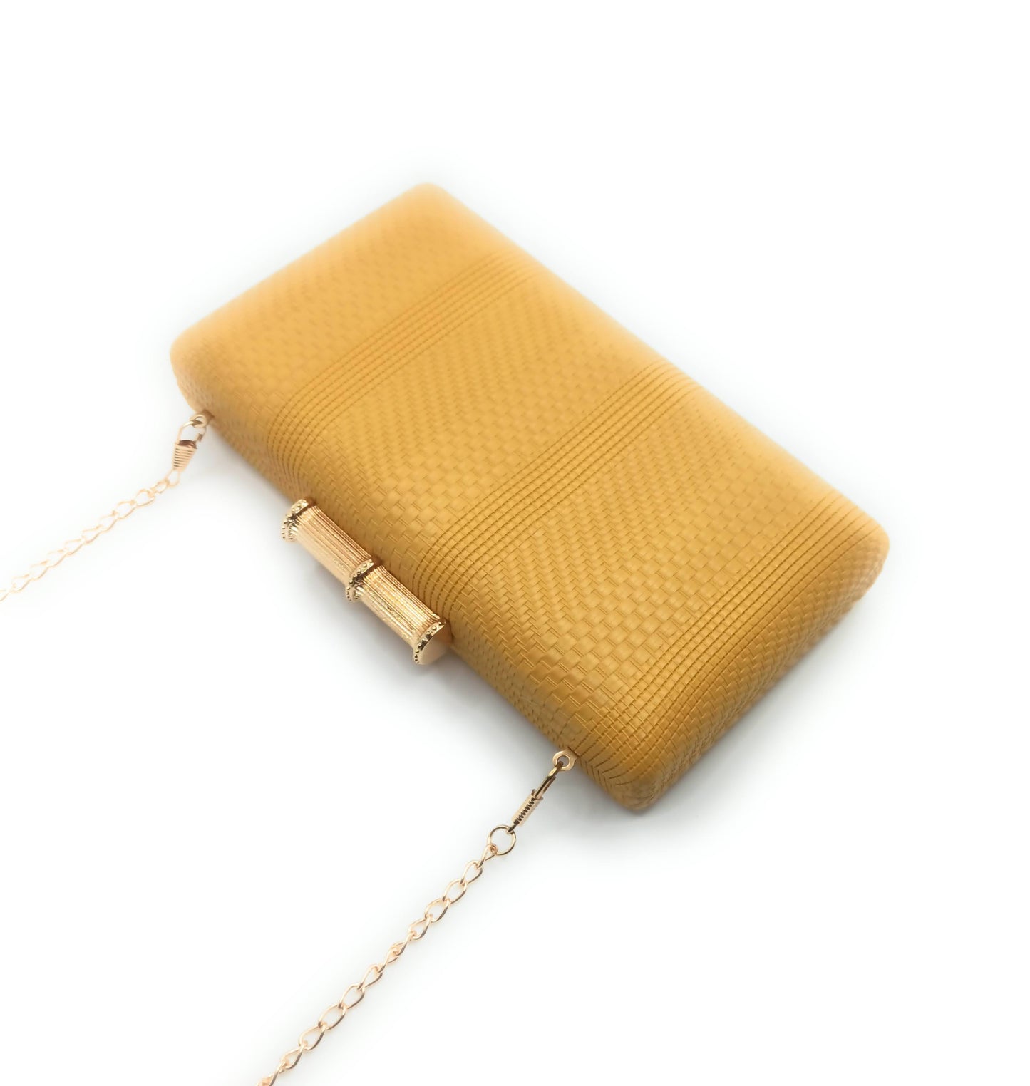 Cartera De Mano Bolso Fiesta Rectangular · Bambú Mostaza