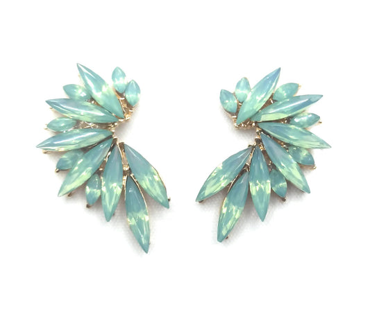 Pendientes Cristales Brillantes · Verde Agua, Oro