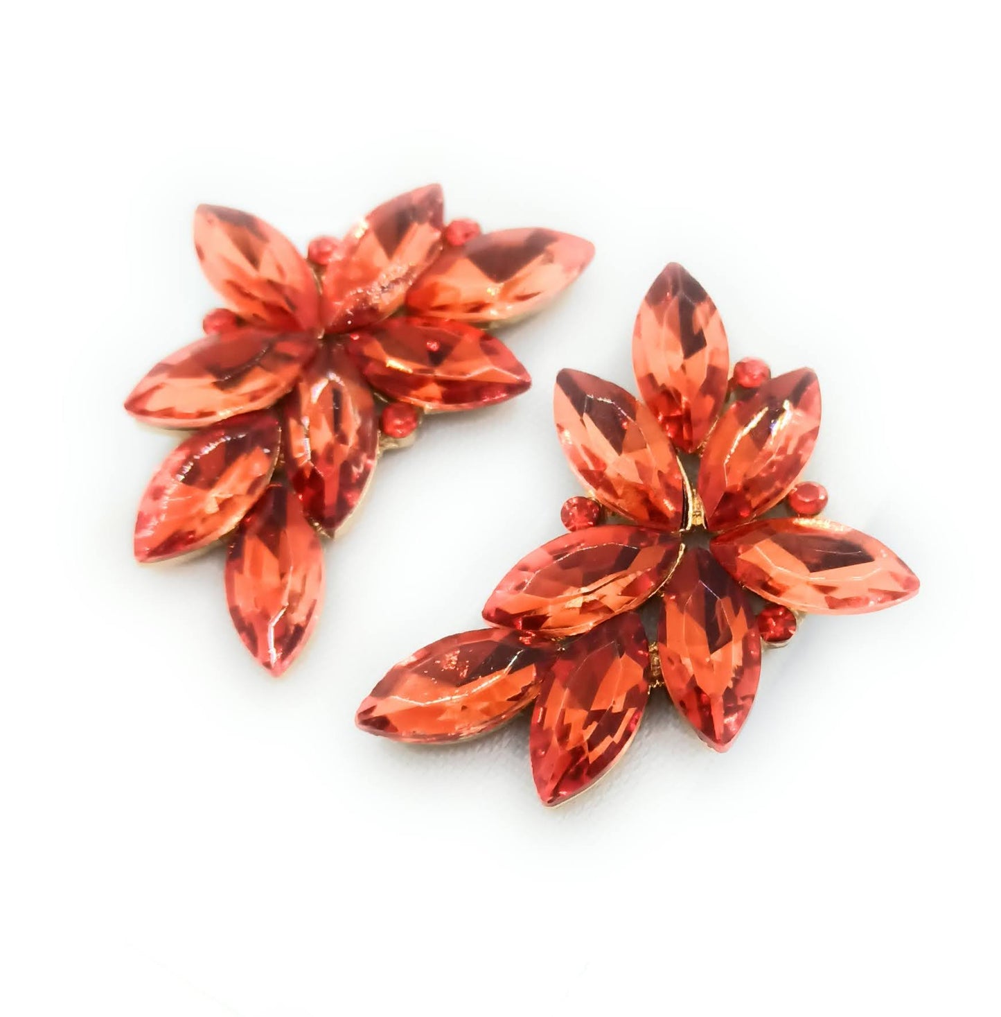 Pendientes Espectaculares Florales · Cristales Naranja, Oro