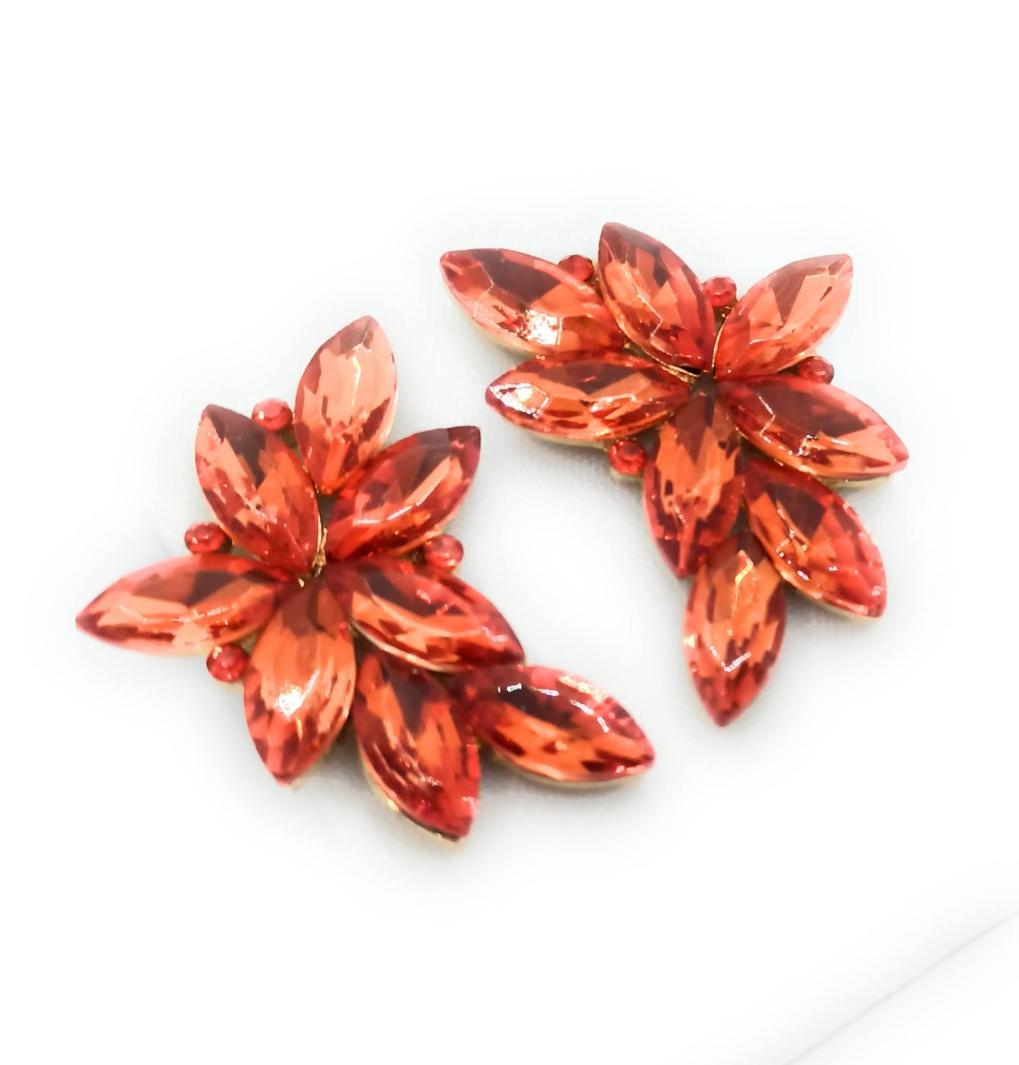 Pendientes Espectaculares Florales · Cristales Naranja, Oro