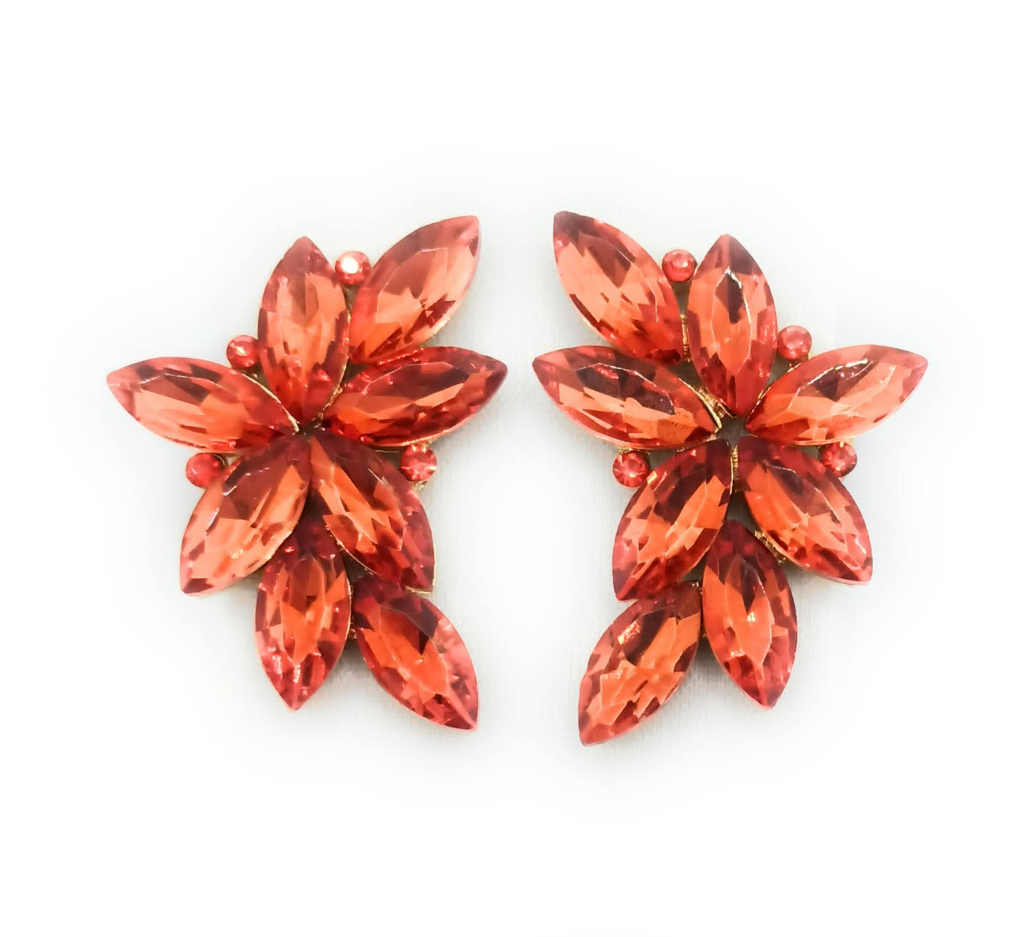 Pendientes Espectaculares Florales · Cristales Naranja, Oro