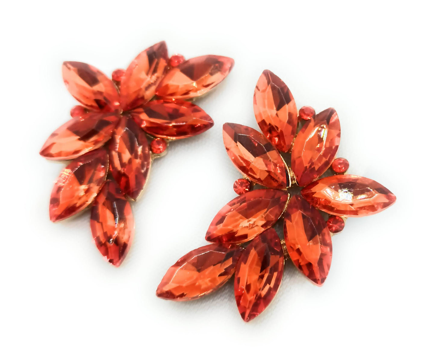 Pendientes Espectaculares Florales · Cristales Naranja, Oro