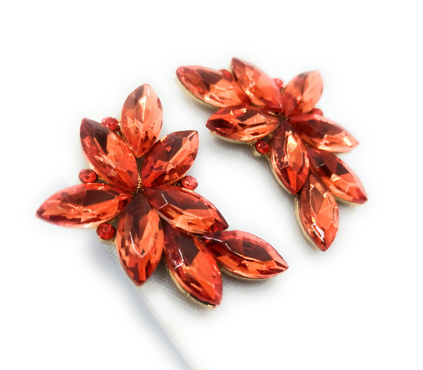 Pendientes Espectaculares Florales · Cristales Naranja, Oro