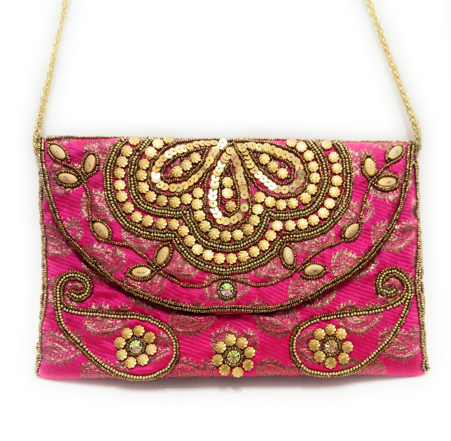 Cartera De Mano Grande · Artesanía bordada, Fucsia