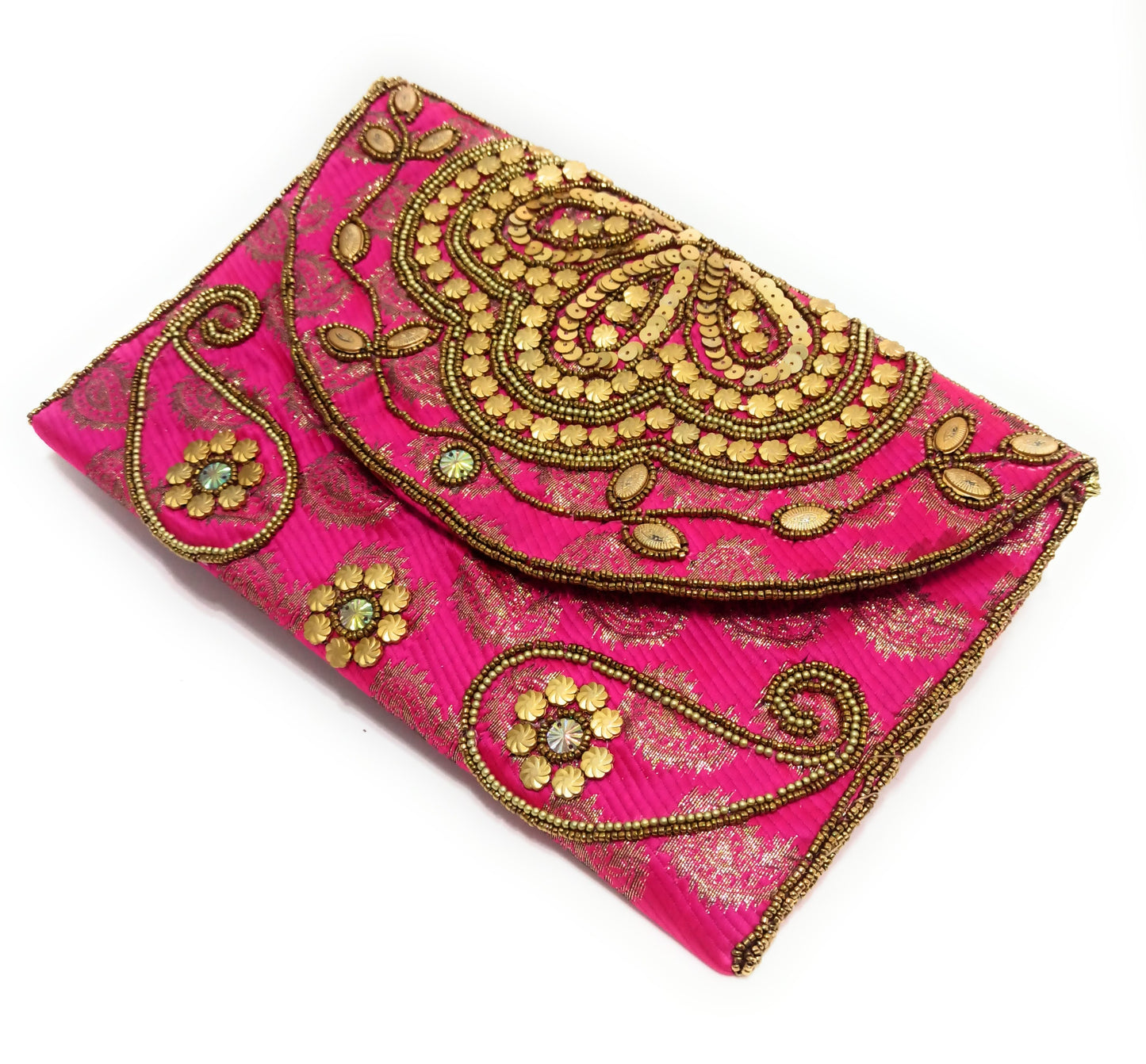 Cartera De Mano Grande · Artesanía bordada, Fucsia