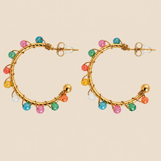 Pendientes de aro dorados con Piedras naturales multicolor
