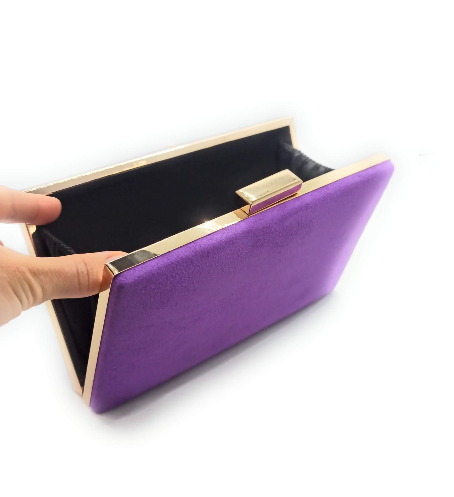 Cartera De Mano Bolso Fiesta Rectangular · Ante Morado Oro