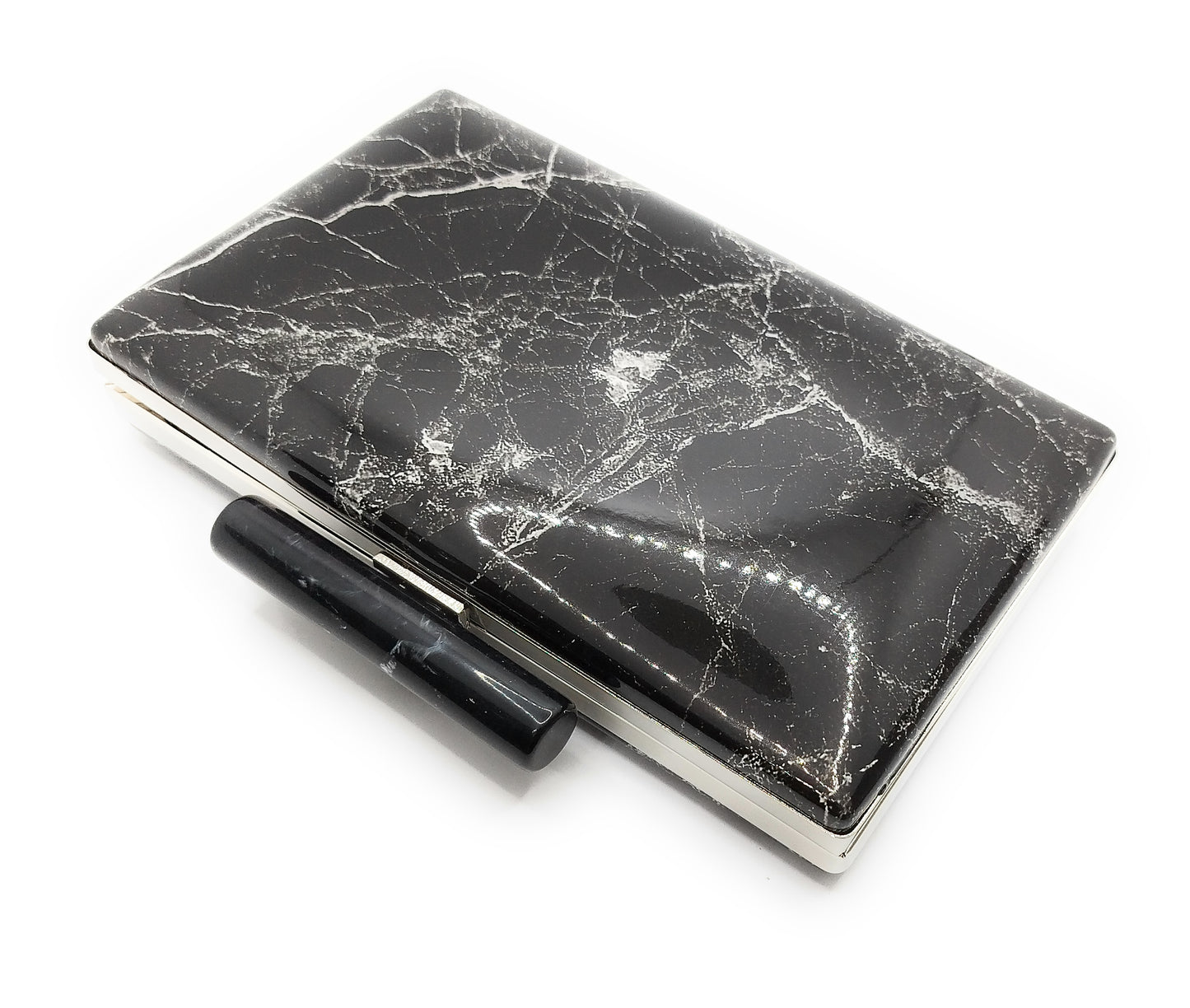 Cartera De Mano Bolso Fiesta · Mármol Negro Plata