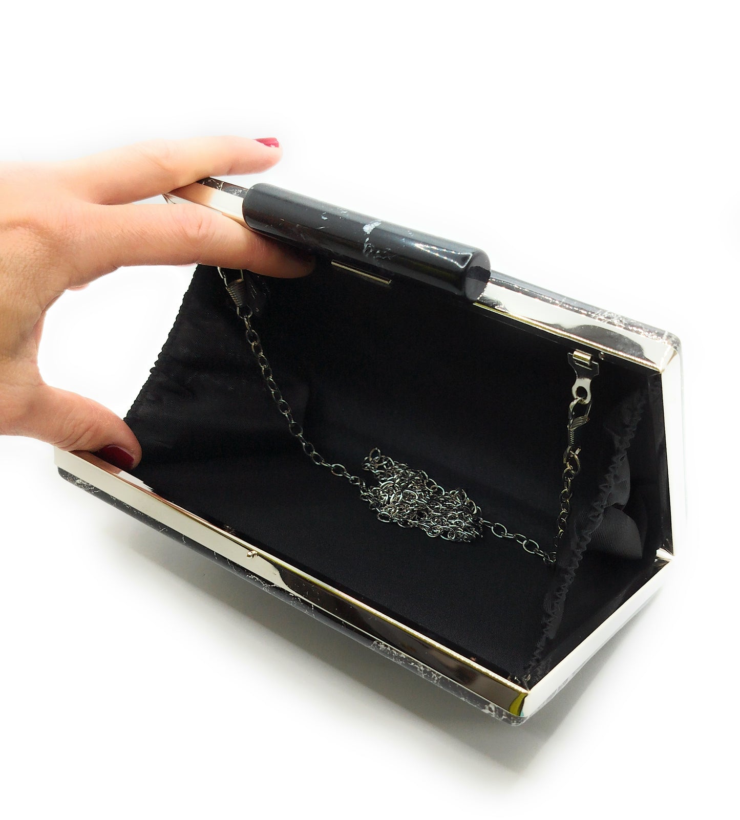 Cartera De Mano Bolso Fiesta · Mármol Negro Plata