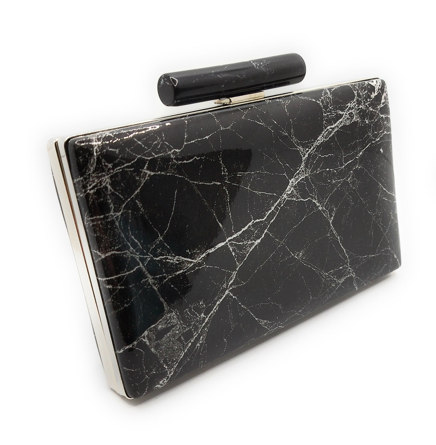 Cartera De Mano Bolso Fiesta · Mármol Negro Plata