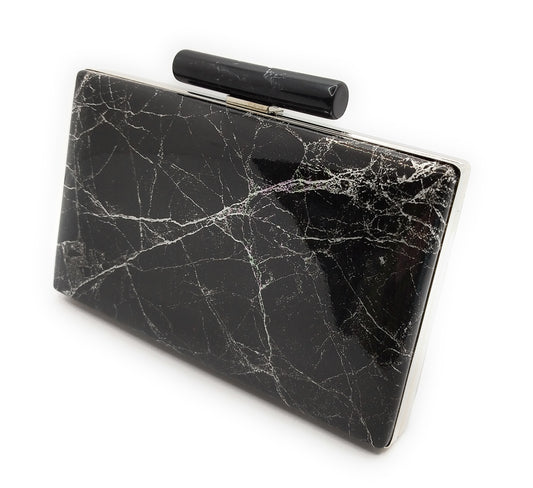 Cartera De Mano Bolso Fiesta · Mármol Negro Plata