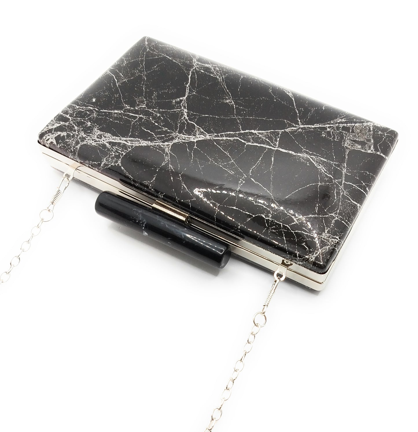 Cartera De Mano Bolso Fiesta · Mármol Negro Plata