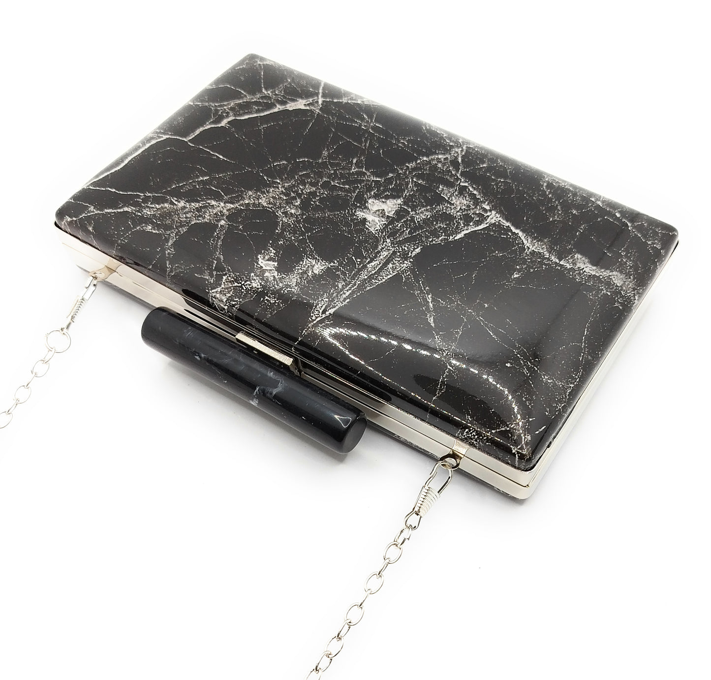 Cartera De Mano Bolso Fiesta · Mármol Negro Plata