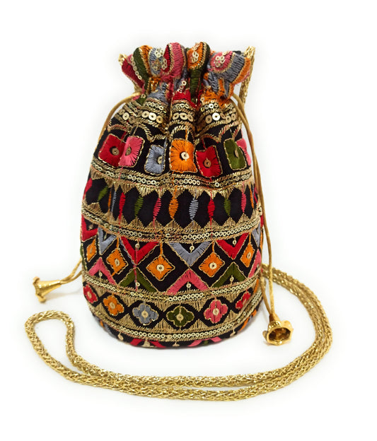 Saco Bolso De Mano de Fiesta · Artesanía bordada Dorado Multicolor (últimas unidades!)