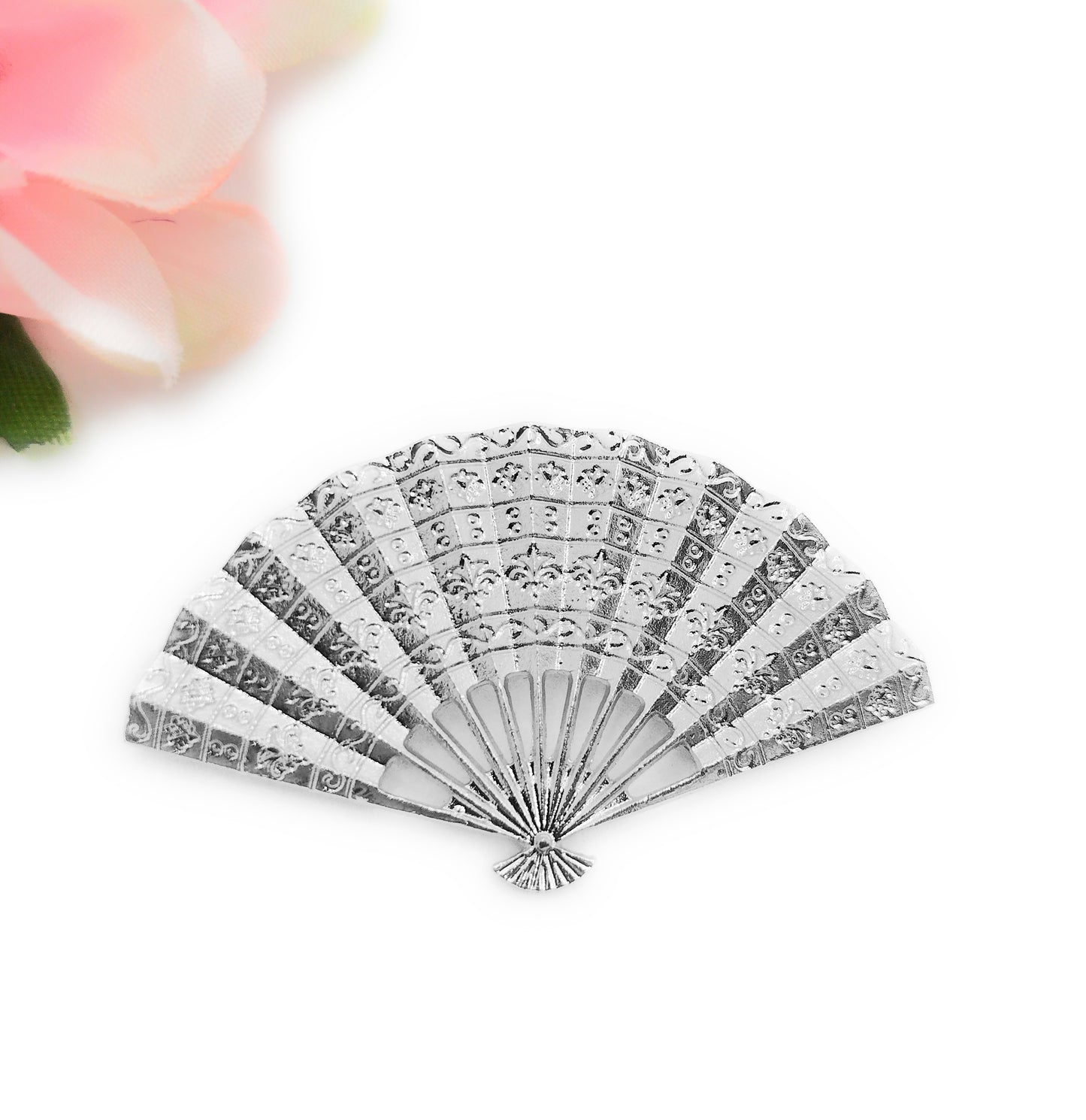 Broche Flamenco Plateado · Abanico Plata Brillo (Talla M)