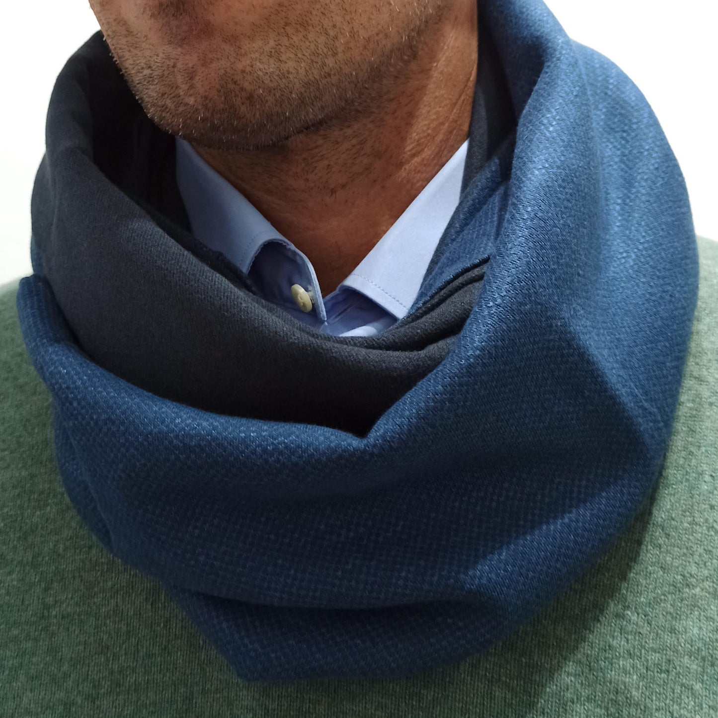 Bufanda Infinita Cuello Hombre · Azul Mezcla, Revés Gris