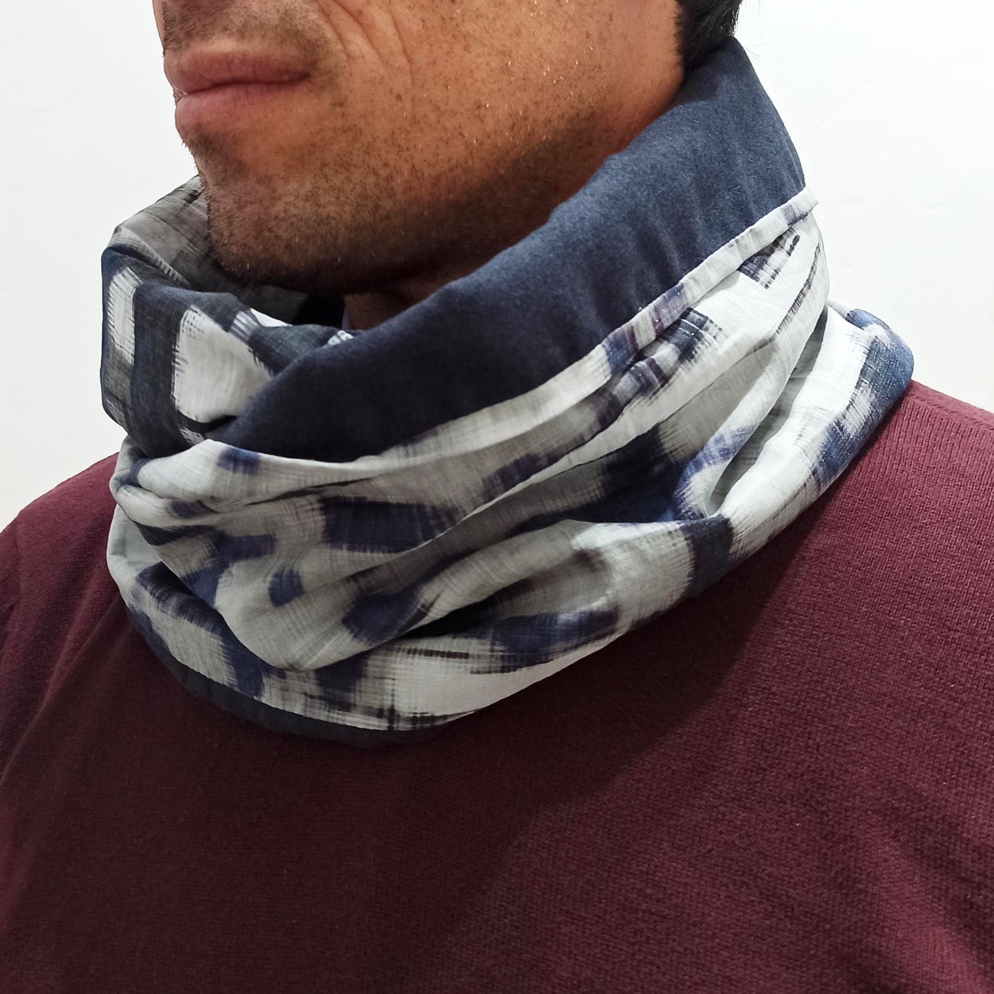 Bufanda Infinita Cuello Hombre · Estampado, Revés Azul