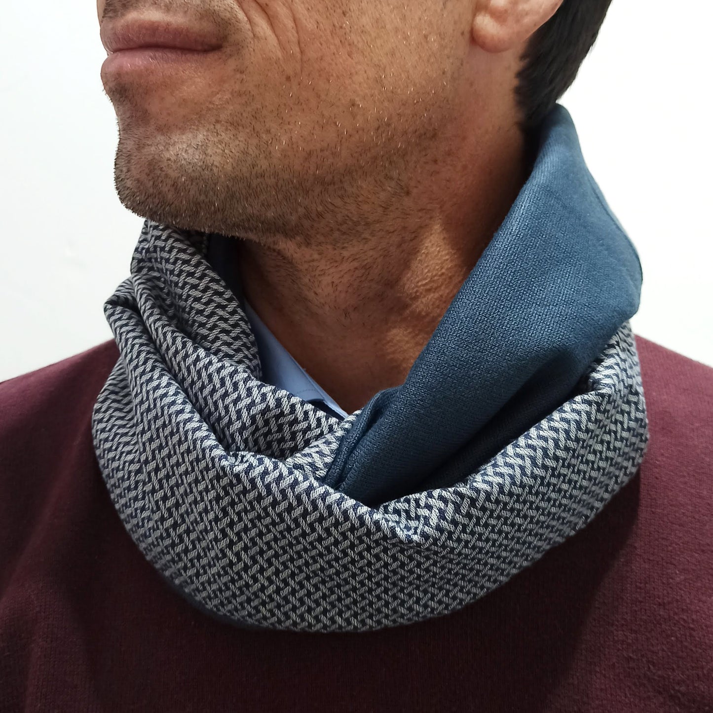 Bufanda Infinita de Hombre · Trenzado, Revés Azul Petrol