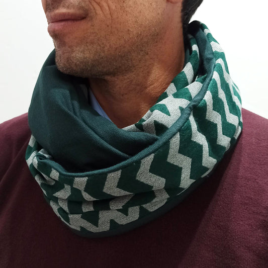 Bufanda Infinita Cuello Hombre · Estampado Zigzag, Revés Verde