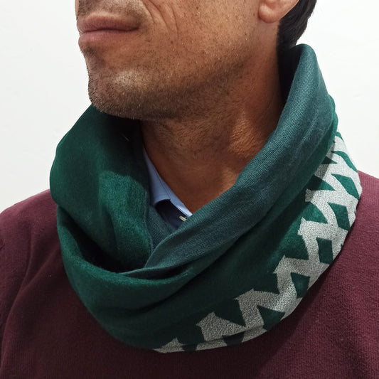Bufanda Infinita Cuello Hombre · Estampado Verde Zigzag, Revés Verde