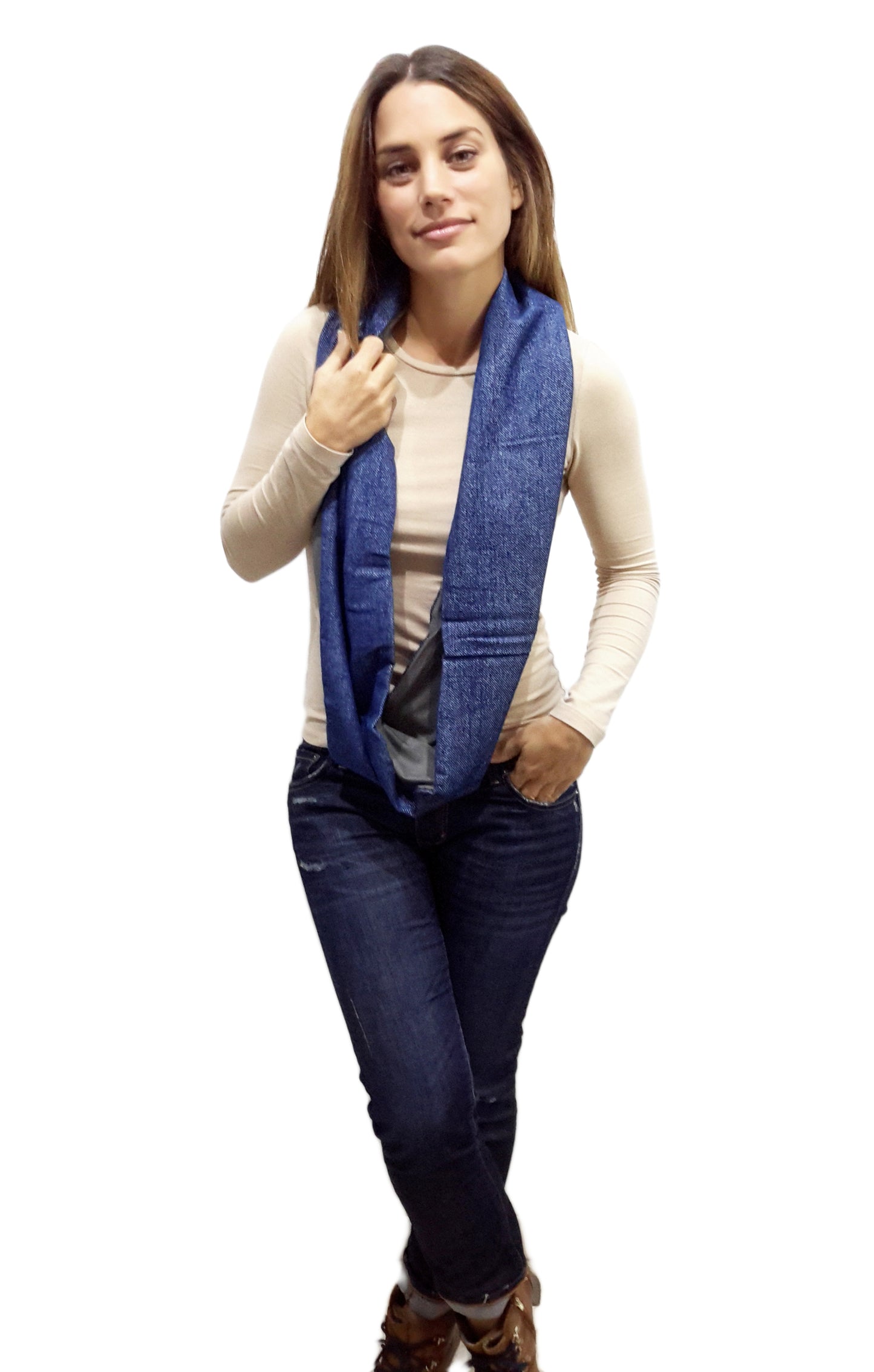 Bufanda Infinita Reversible · Azul/Oliva
