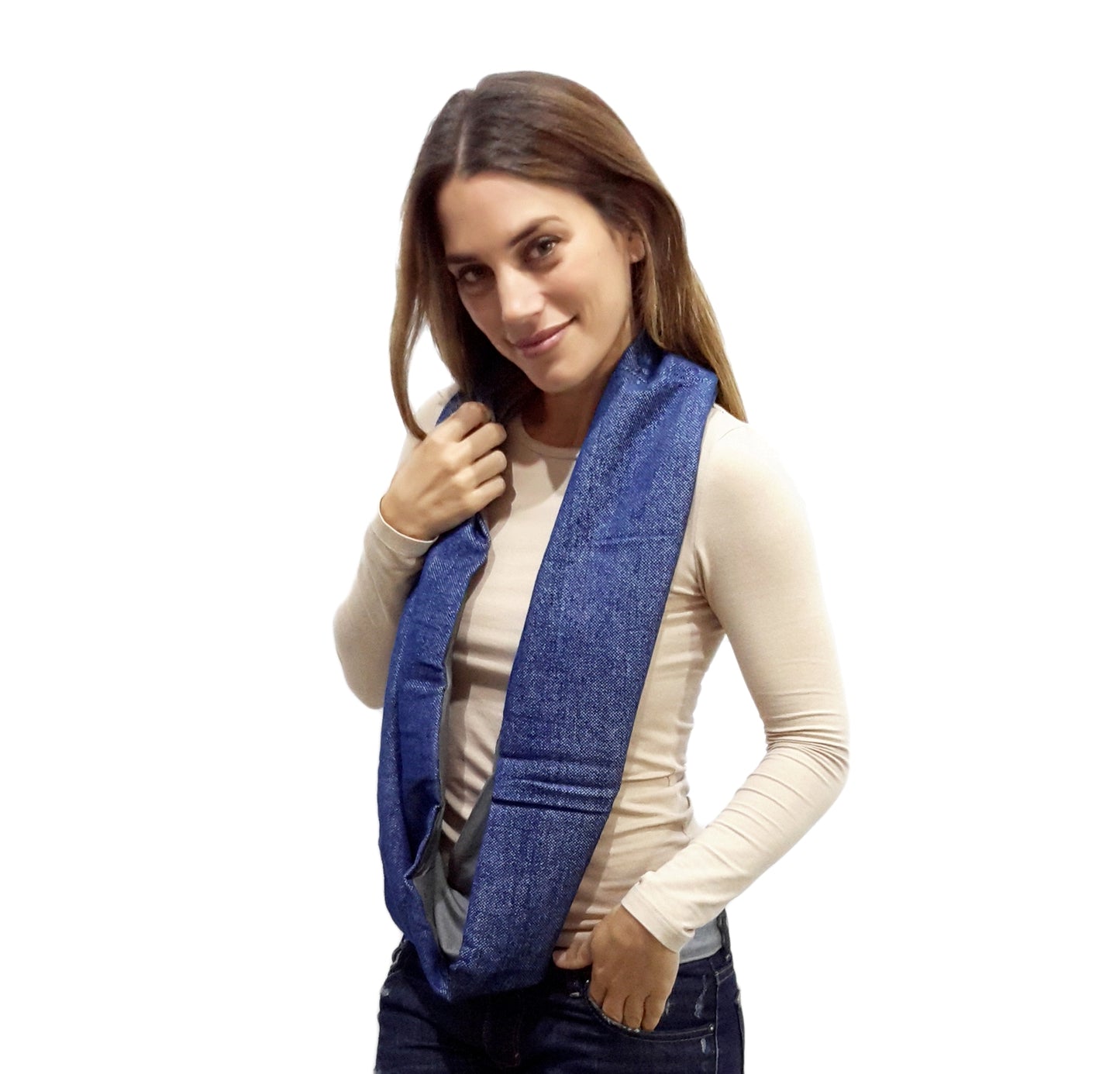 Bufanda Infinita Reversible · Azul/Oliva