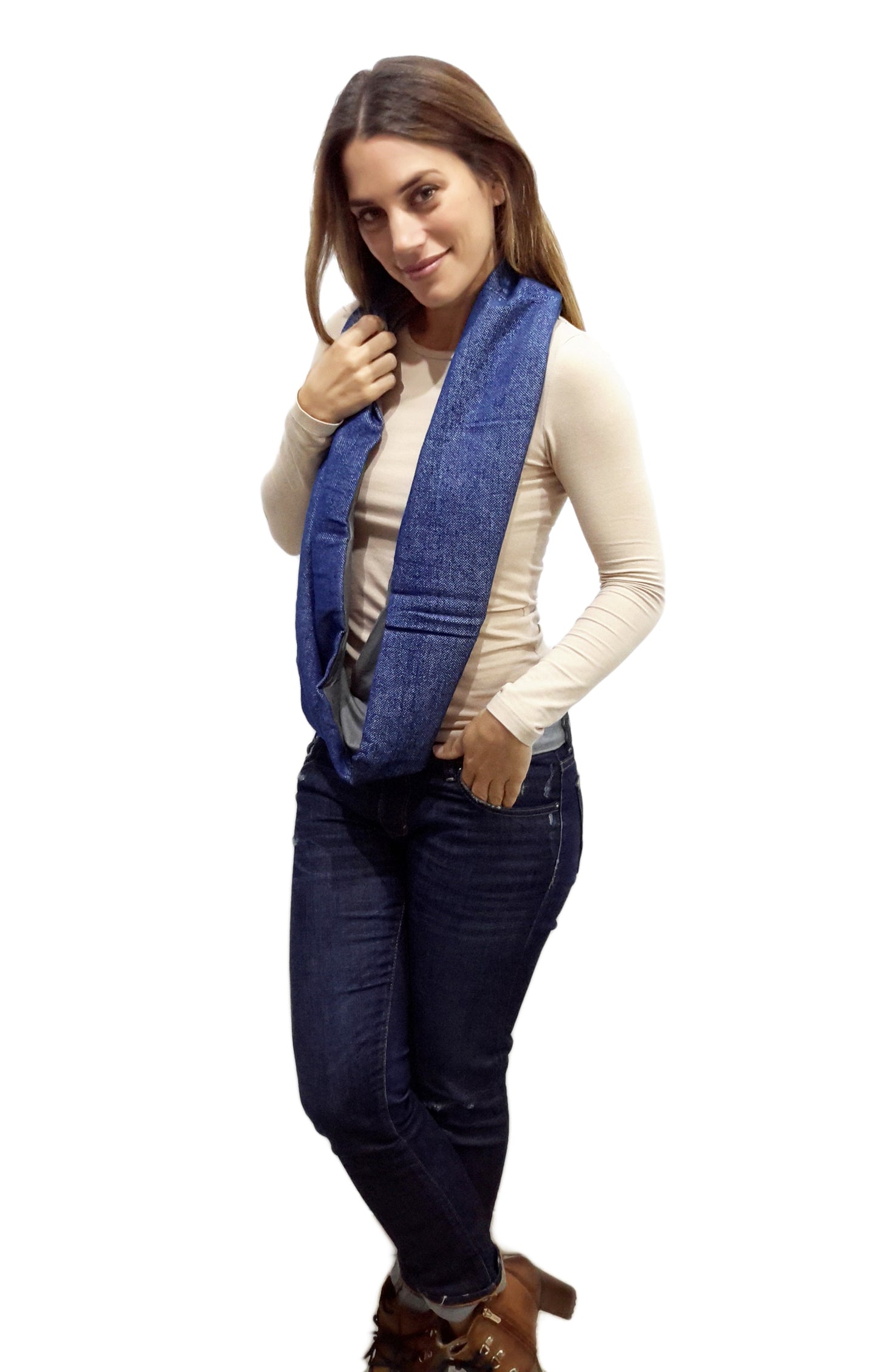 Bufanda Infinita Reversible · Azul/Oliva