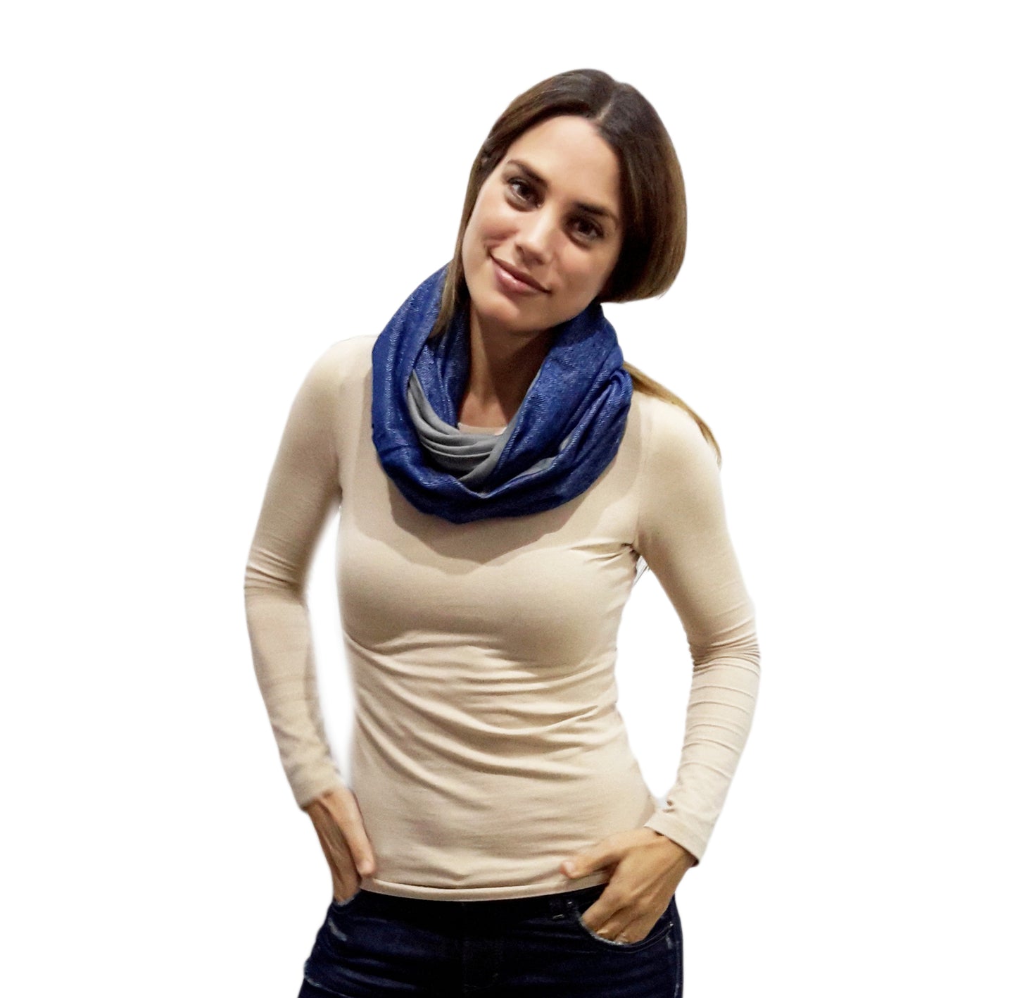 Bufanda Infinita Reversible · Azul/Oliva