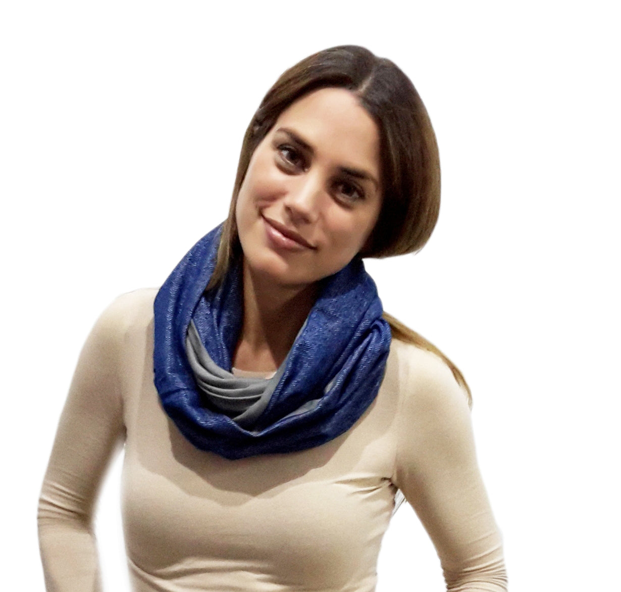 Bufanda Infinita Reversible · Azul/Oliva
