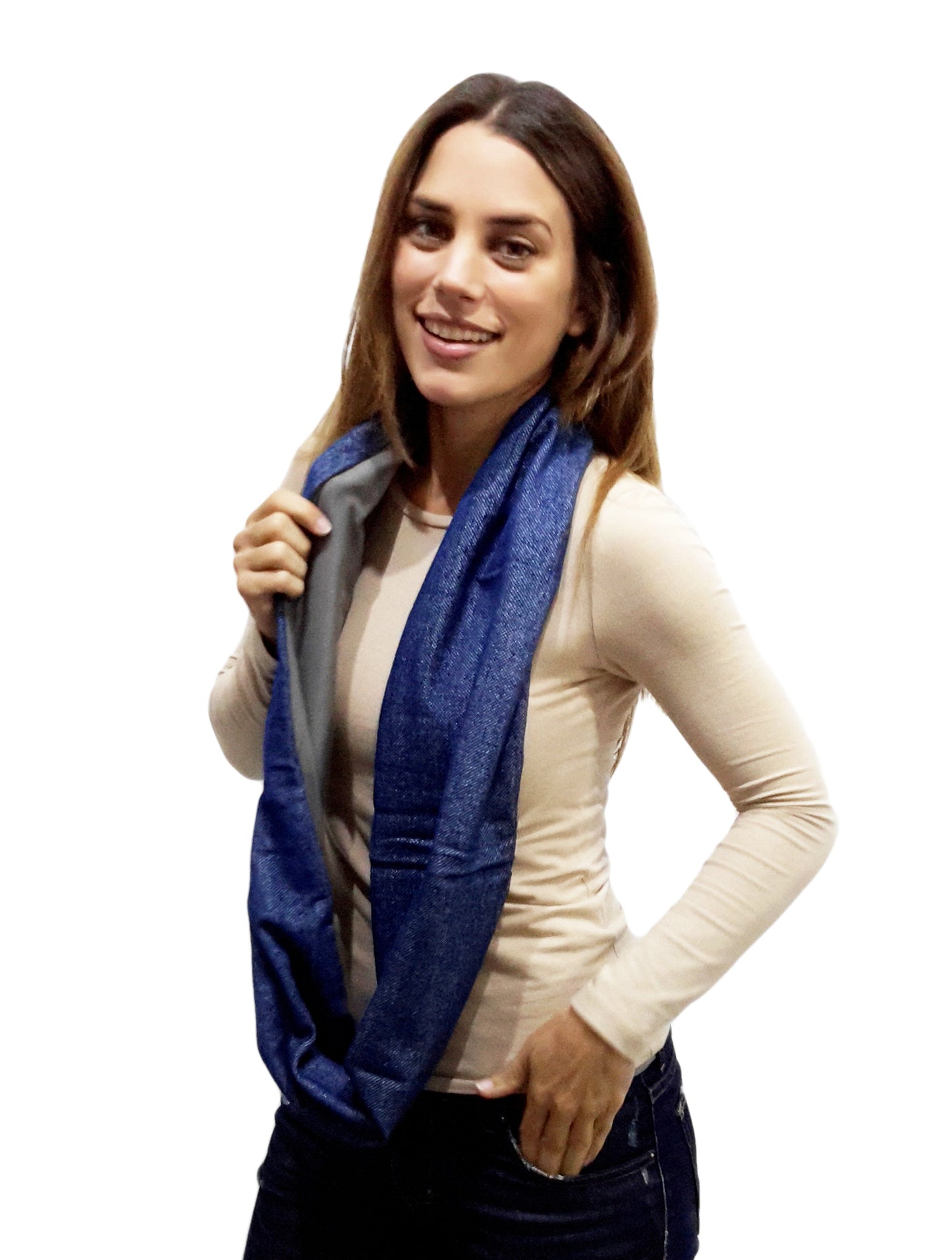 Bufanda Infinita Reversible · Azul/Oliva