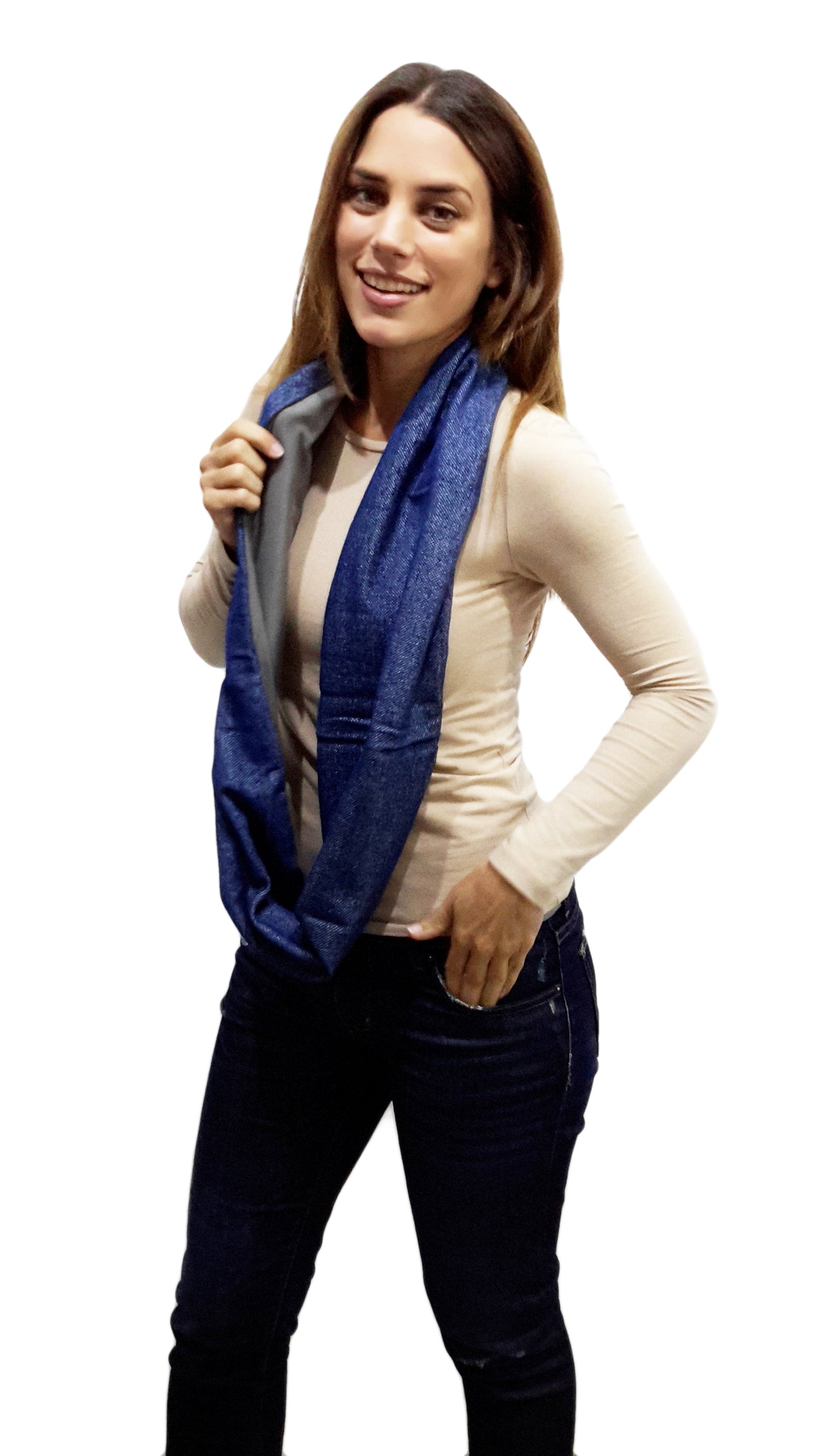 Bufanda Infinita Reversible · Azul/Oliva