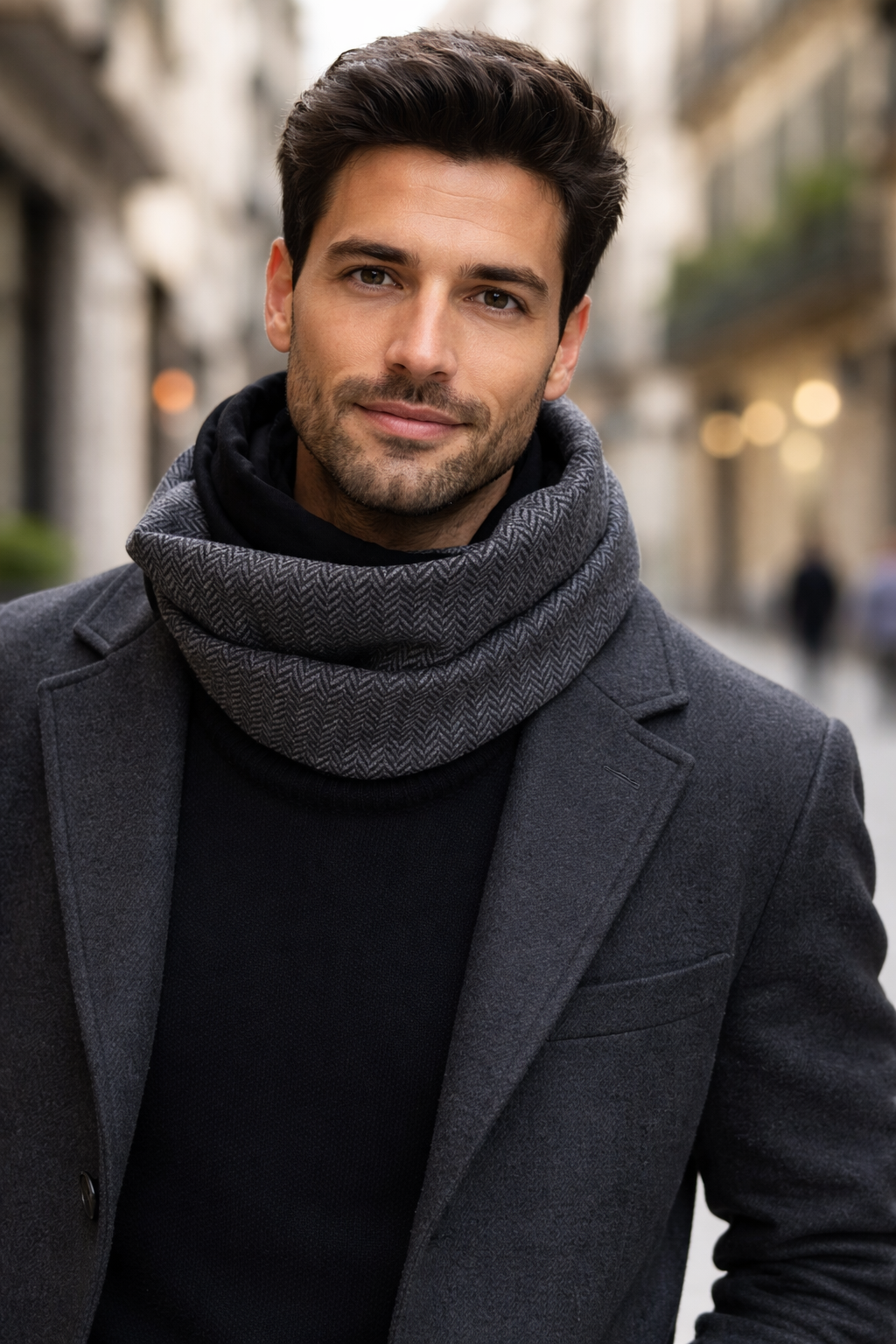 Bufanda Infinita Cuello Hombre · Espiga Revés Negro (última unidad!)