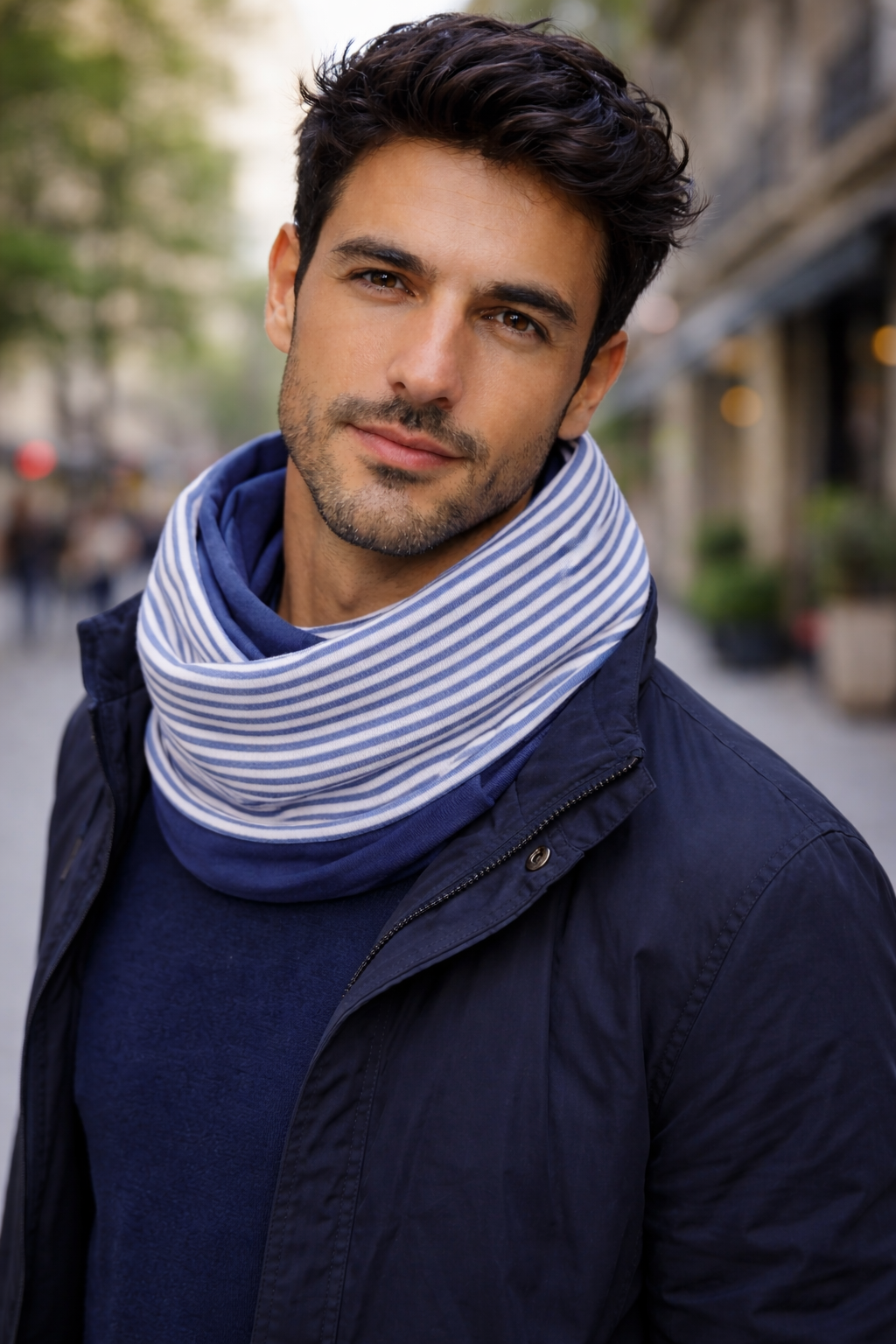Fular Ligero Infinito de Hombre · Reversible Rayas / Azul