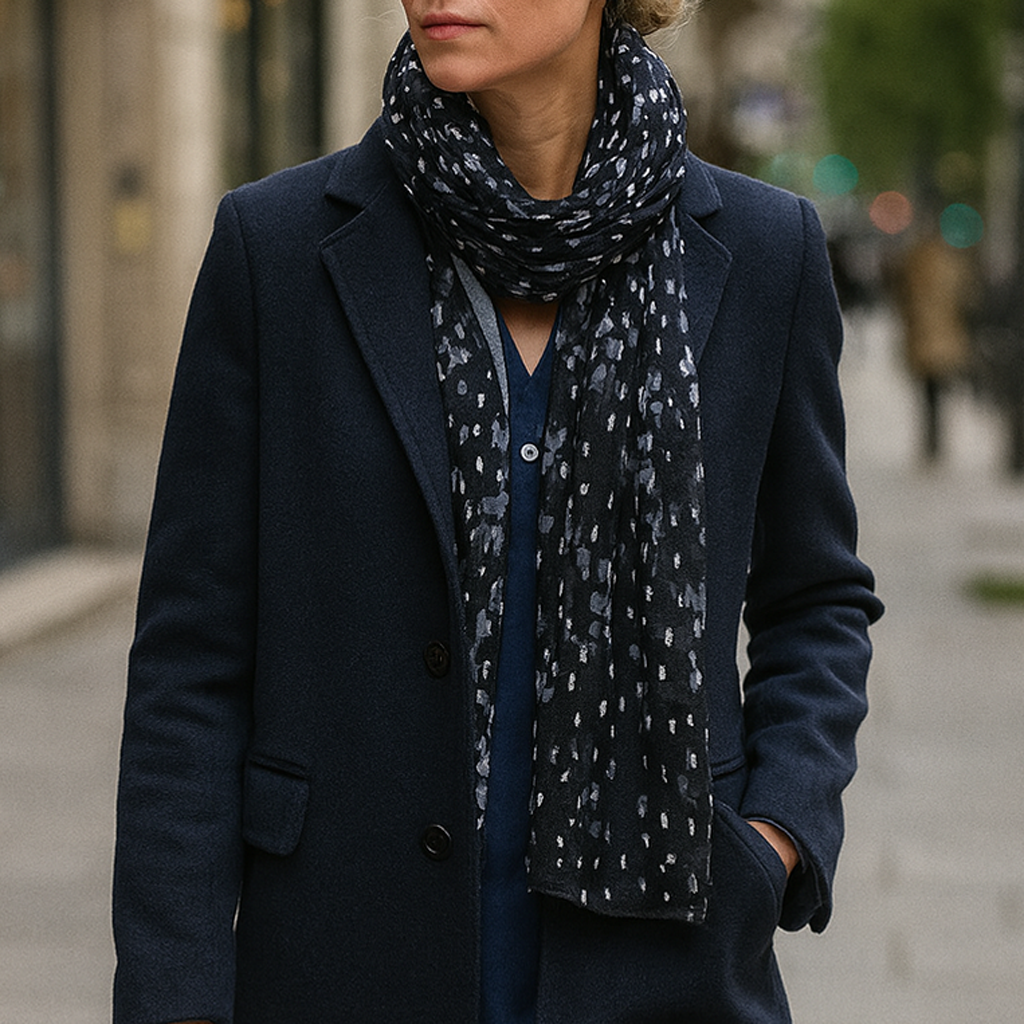 Bufanda Larga y grande de Punto Reversible · Gotas / Gris