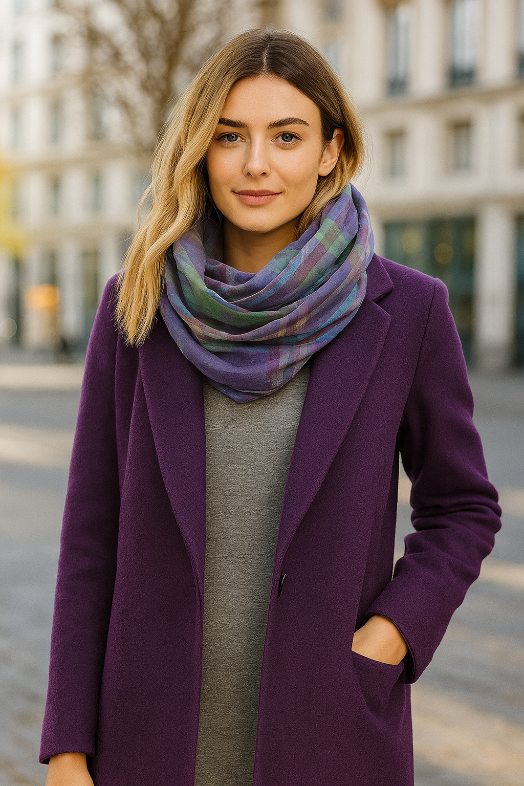 Bufanda Cuello Mujer · Multicolor Cuadrados Morado (última unidad!)