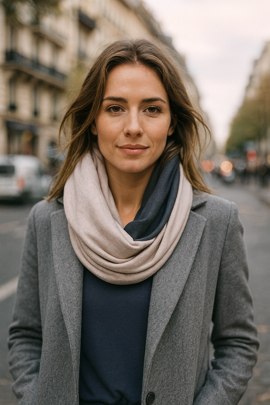 Bufanda Infinita Cuello Mujer Reversible · Rosa/Gris