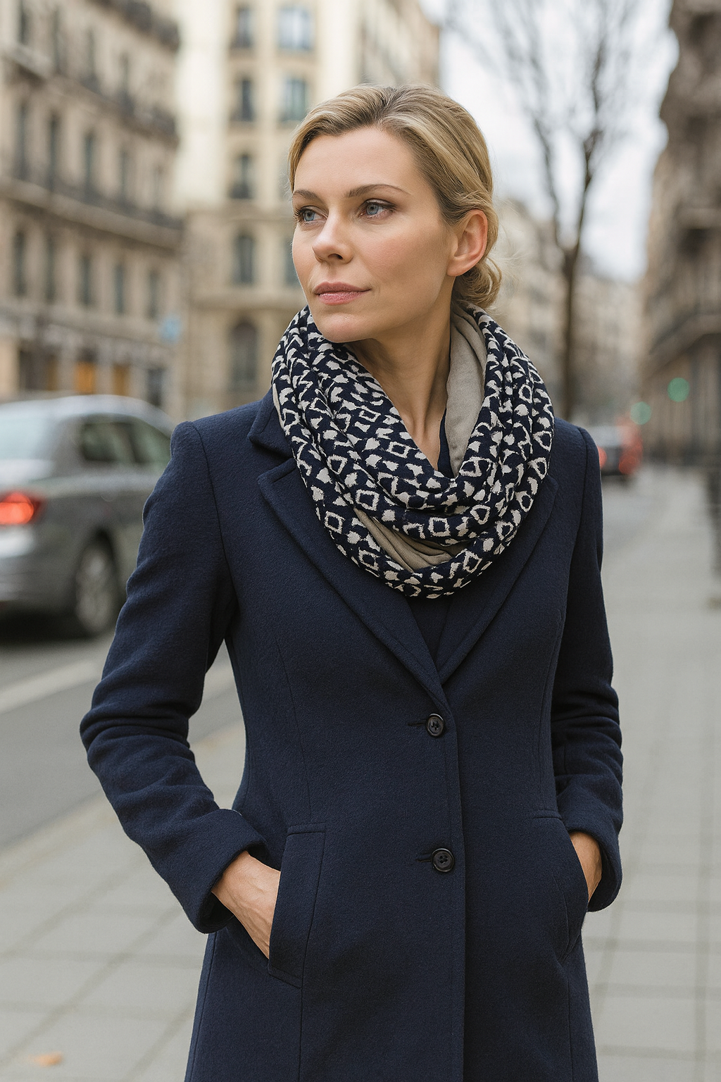 Bufanda Infinita Cuello Mujer Reversible · Rombos / Beis