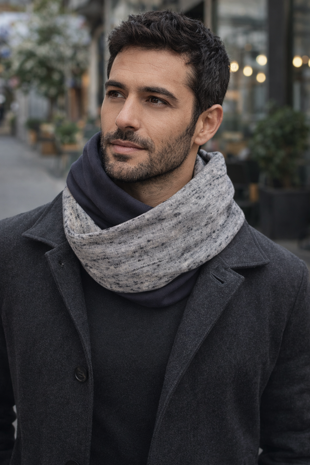 Bufanda Infinita Reversible Hombre Doble Tela · Gris Mezcla / Antracita