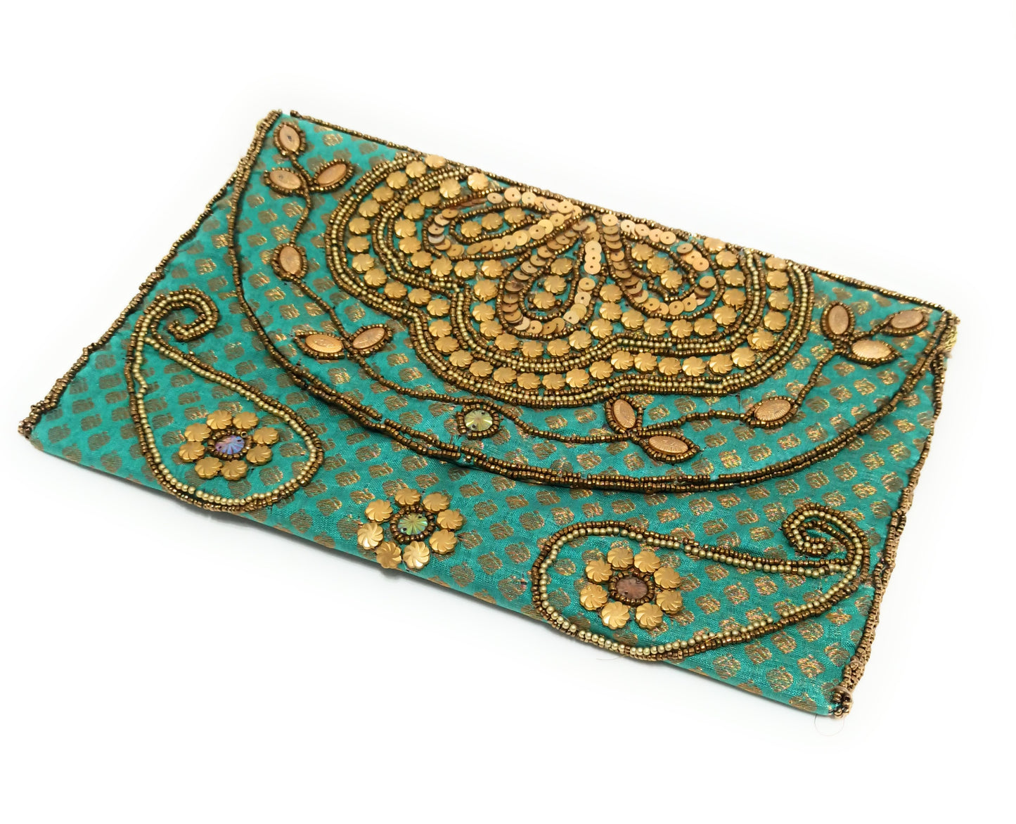Cartera De Mano Grande · Artesanía bordada, Turquesa