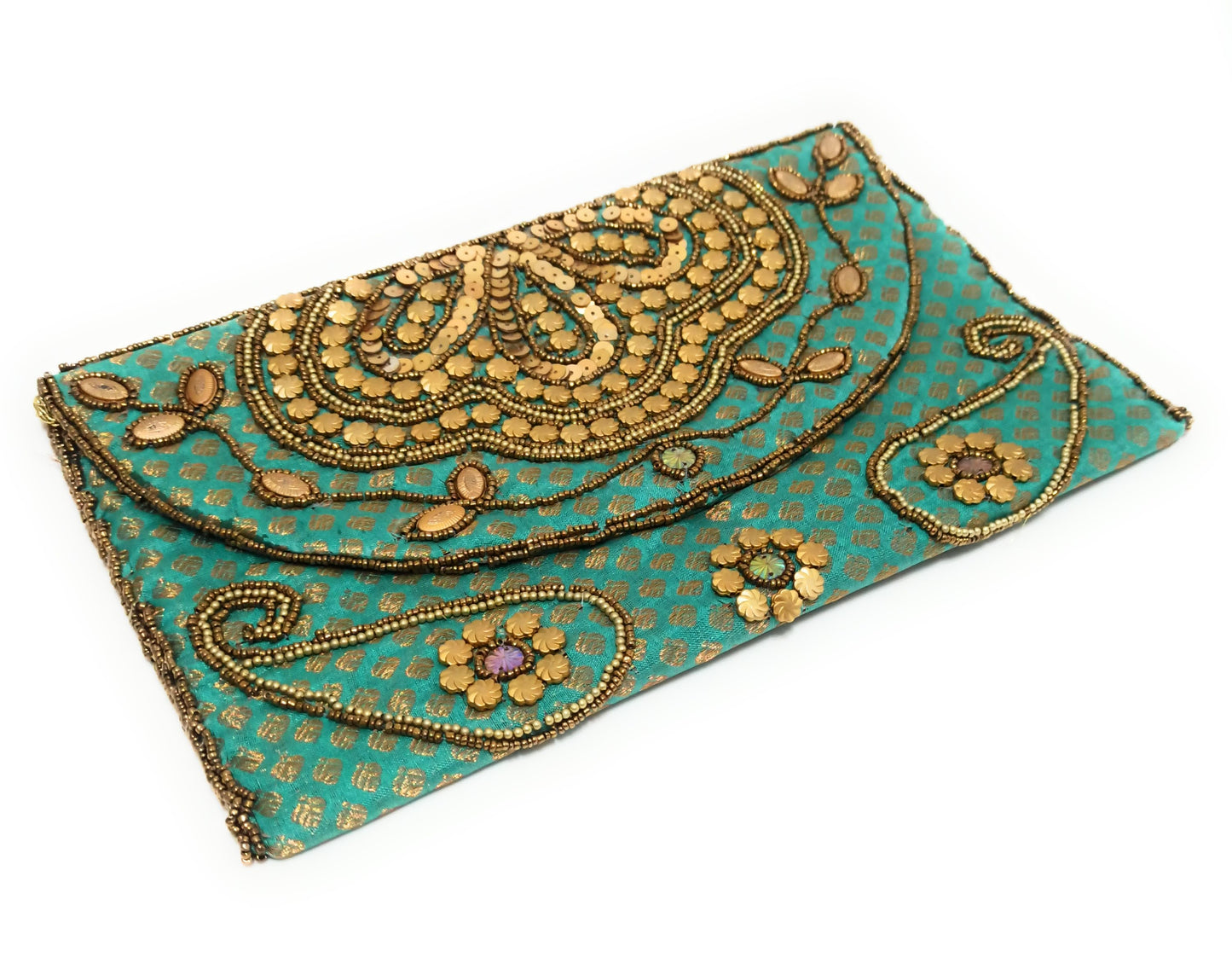 Cartera De Mano Grande · Artesanía bordada, Turquesa