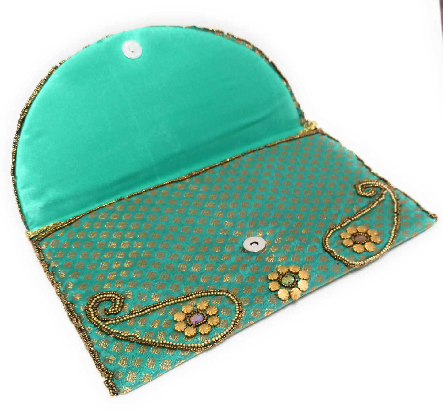 Cartera De Mano Grande · Artesanía bordada, Turquesa