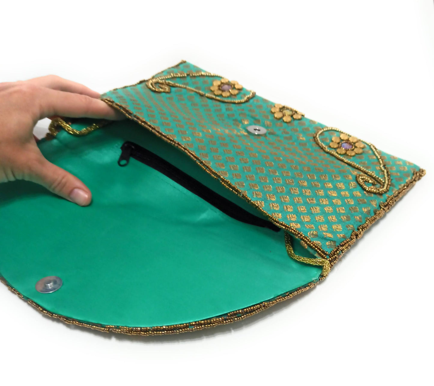 Cartera De Mano Grande · Artesanía bordada, Turquesa