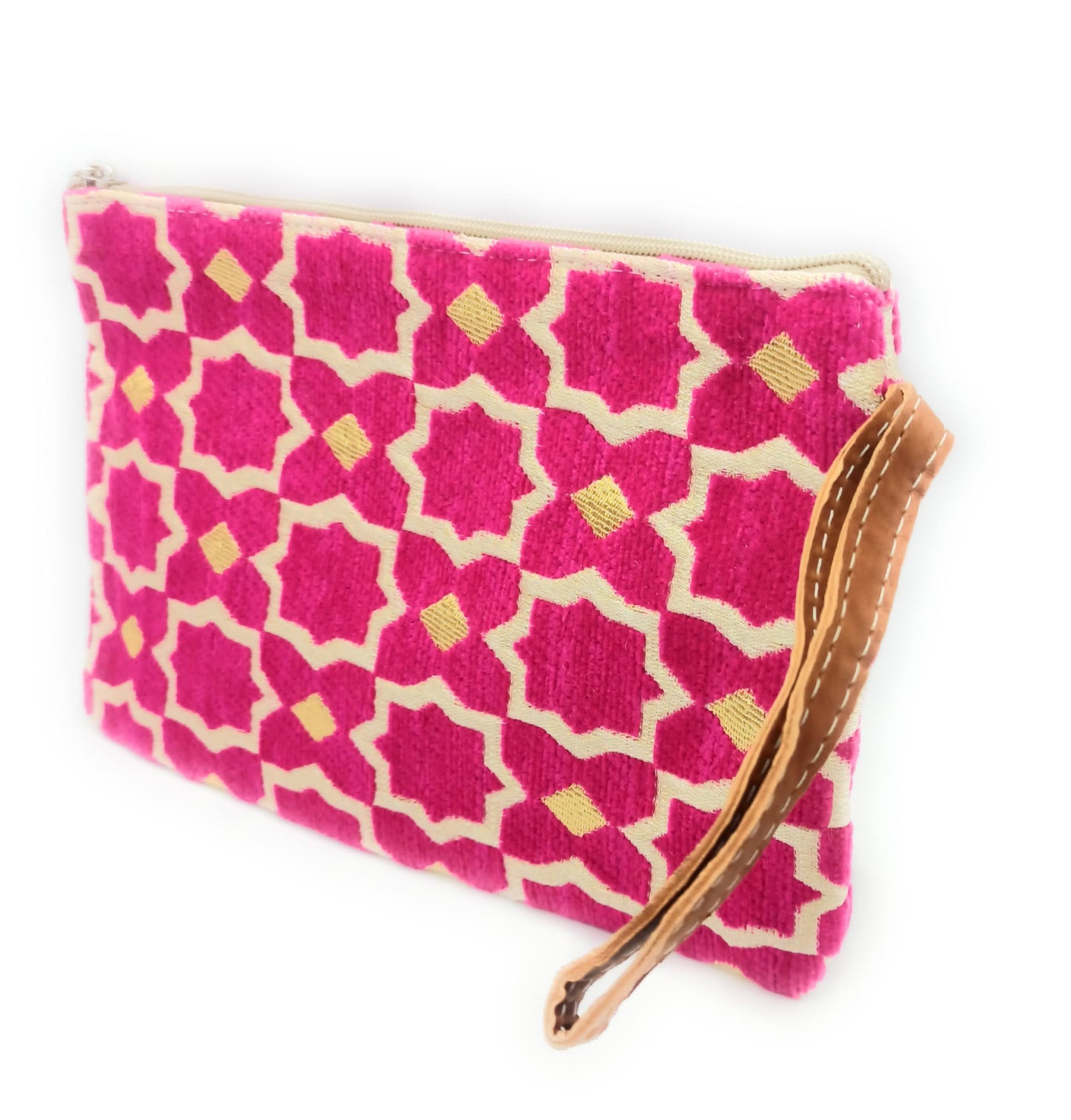 Cartera de Mano Neceser Estampado Andaluz – Colorido y Alegre · Fucsia