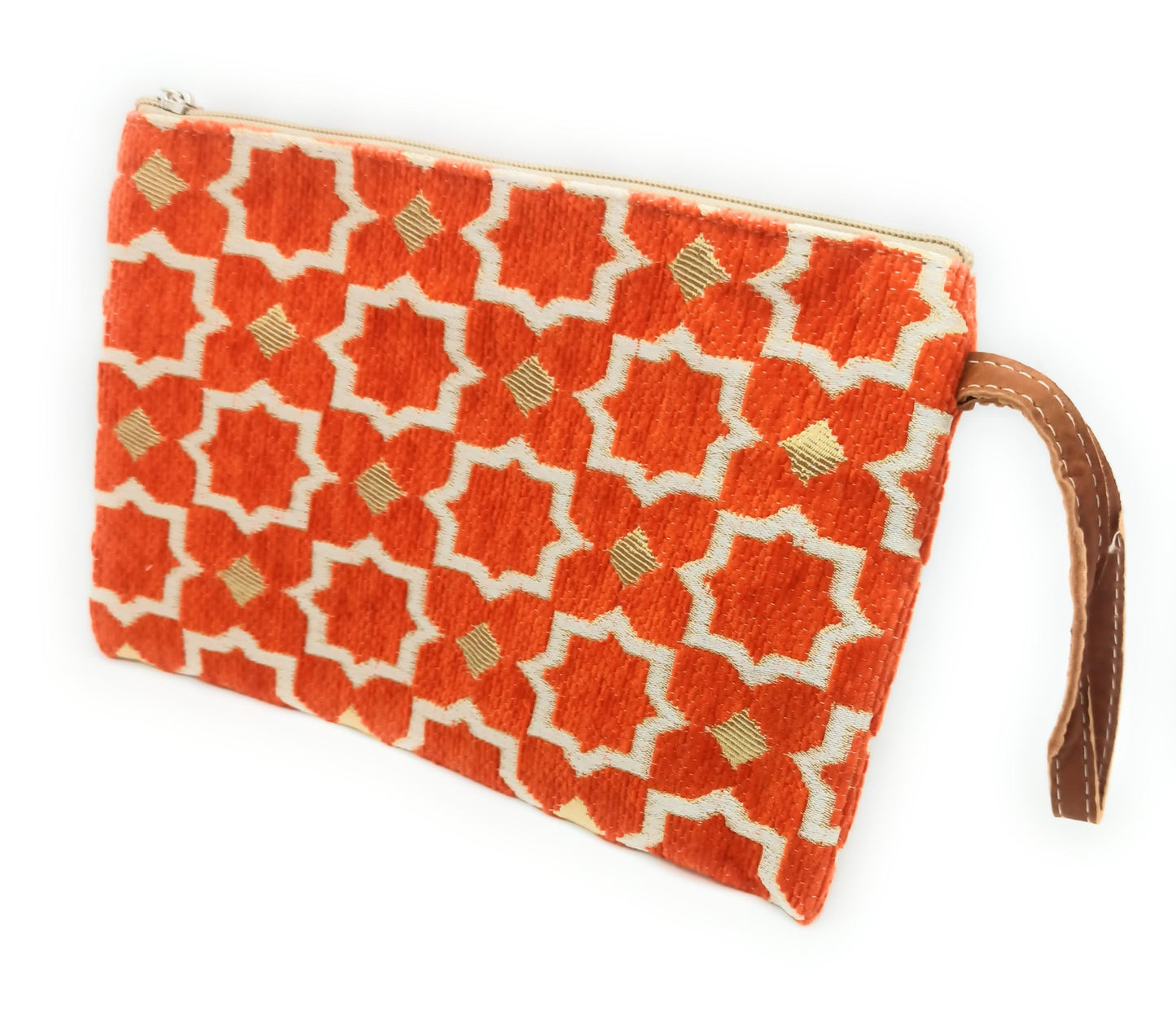 Cartera de Mano Neceser Estampado Andaluz – Colorido y Alegre · Naranja