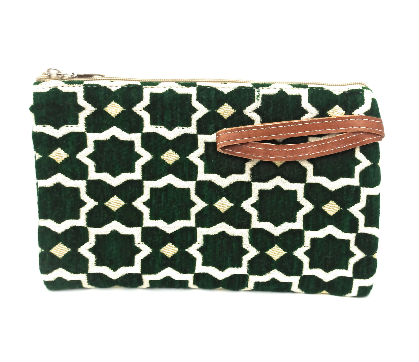 Cartera de Mano Neceser Estampado Andaluz – Colorido y Alegre · Verde Oscuro