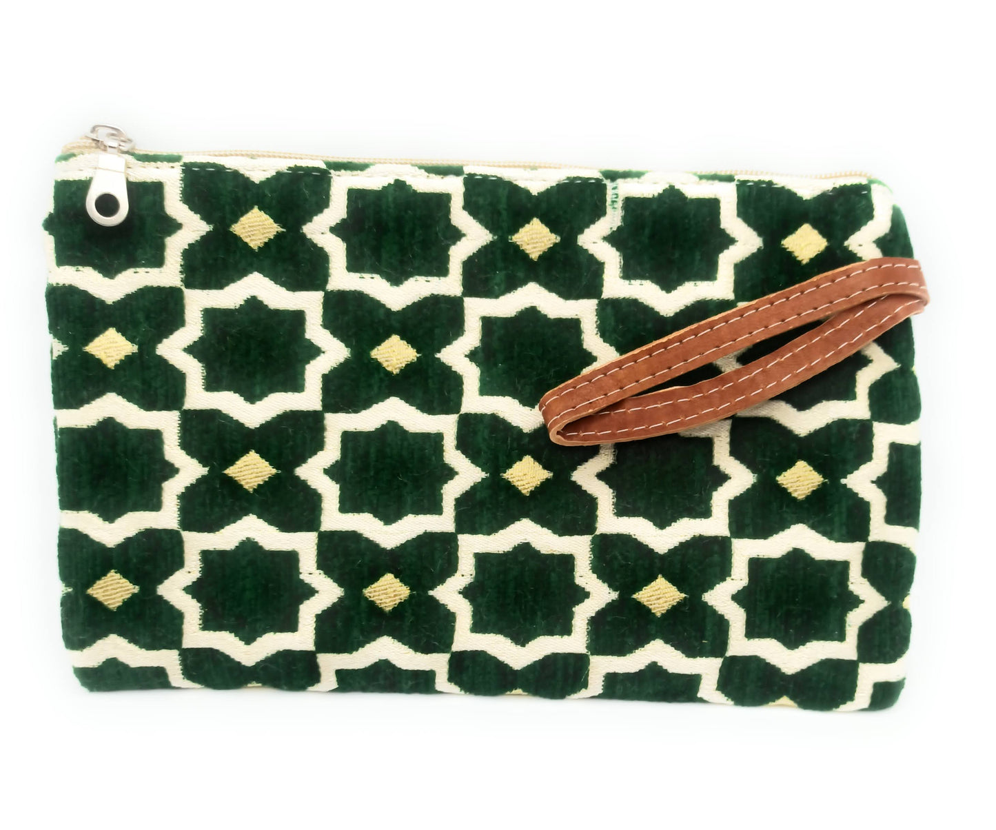 Cartera de Mano Neceser Estampado Andaluz – Colorido y Alegre · Verde Oscuro