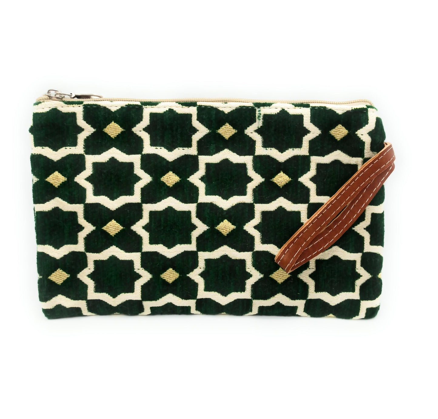 Cartera de Mano Neceser Estampado Andaluz – Colorido y Alegre · Verde Oscuro