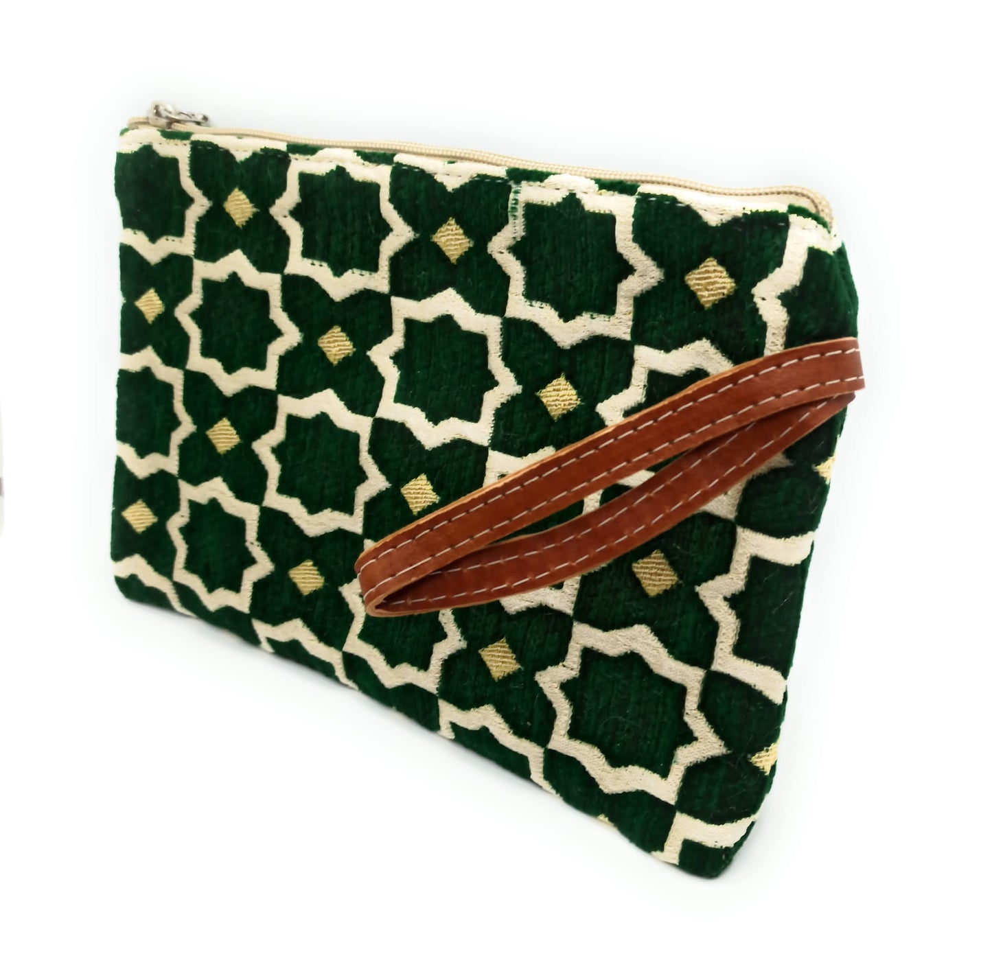 Cartera de Mano Neceser Estampado Andaluz – Colorido y Alegre · Verde Oscuro