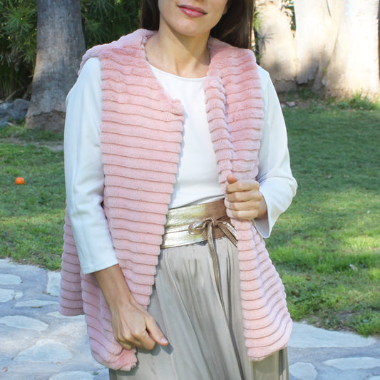 Chaleco de Pelo Sintético de Mujer – Elegante, Suave y de Tendencia · Pelo Sintético Rosa (talla única)